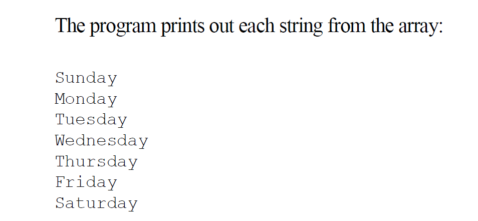 output of arrays of strings 