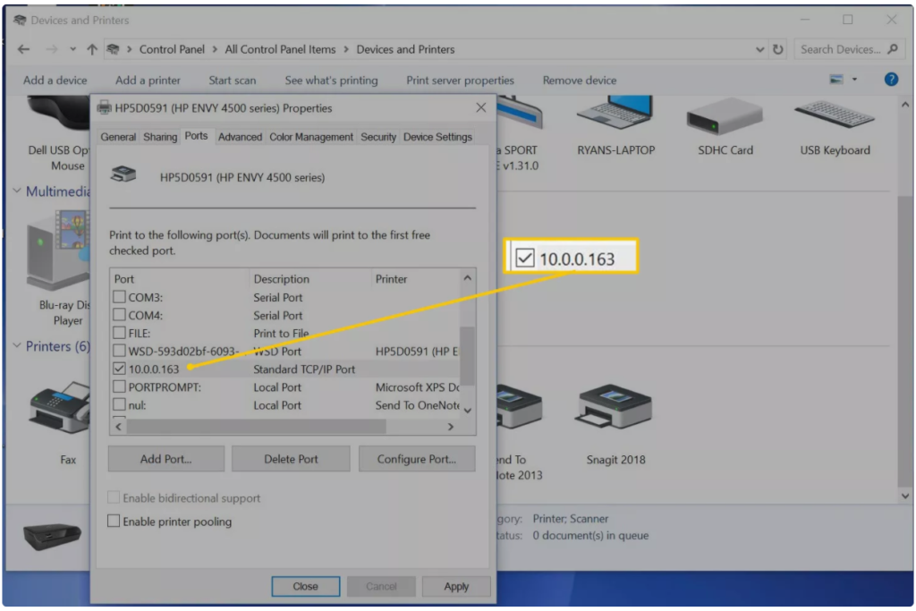 printer's IP address 