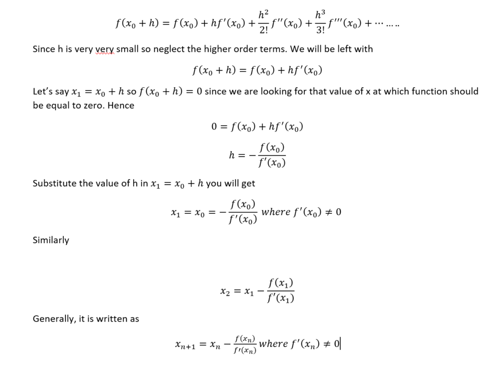 derivation of Newton Raphson method using taylor's series 