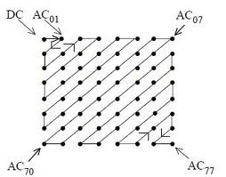 Grid of DCT and resultant 1D feature vector