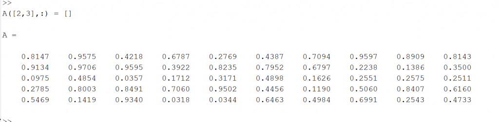 deleting two rows in matlab 