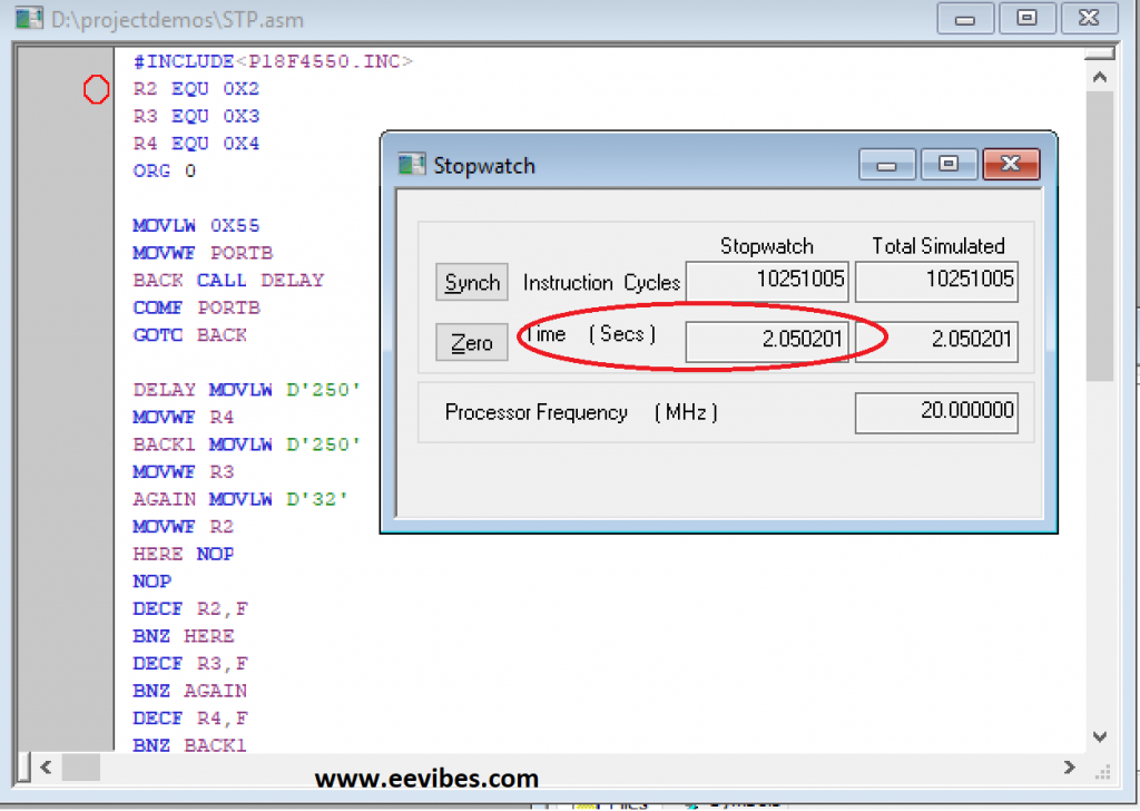 How to measure time delays on MPLAB software in PIC18F4550