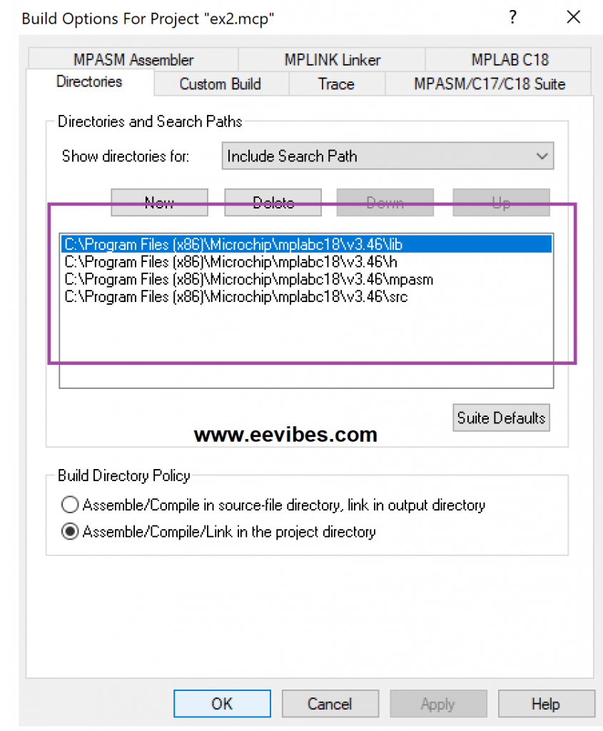 adding directories for c project in PIC