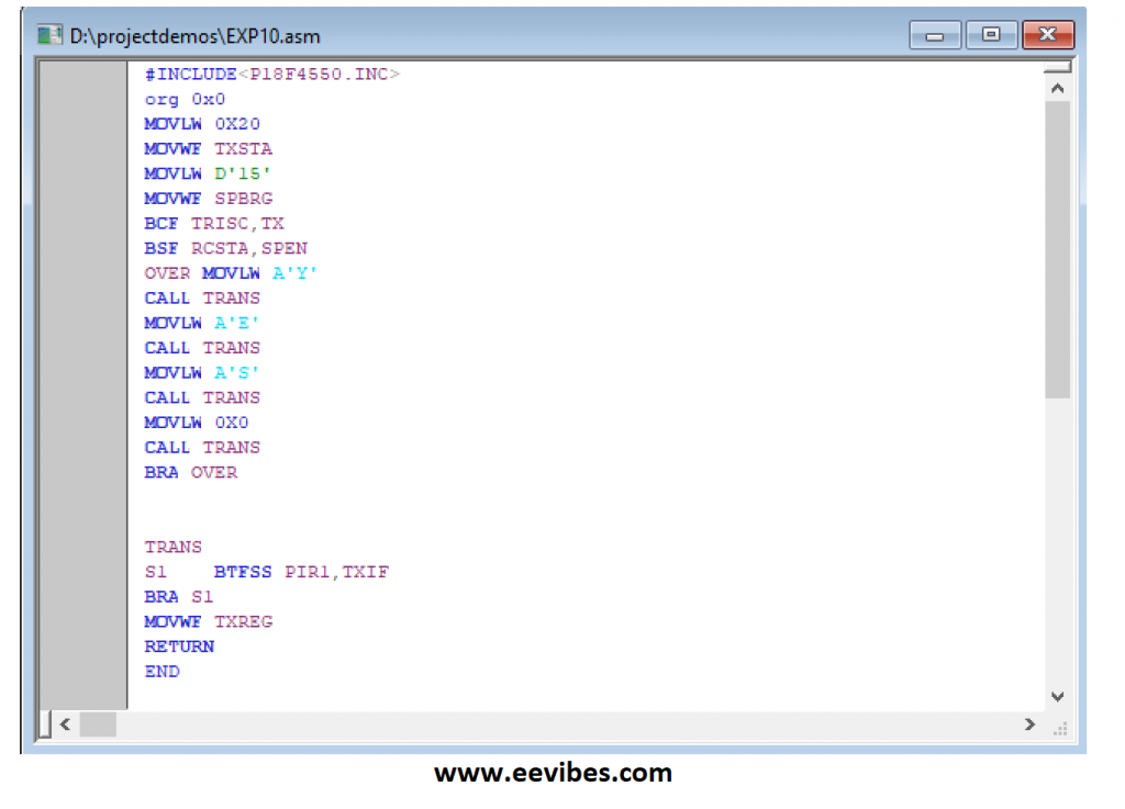 MPLAB code for serial communication