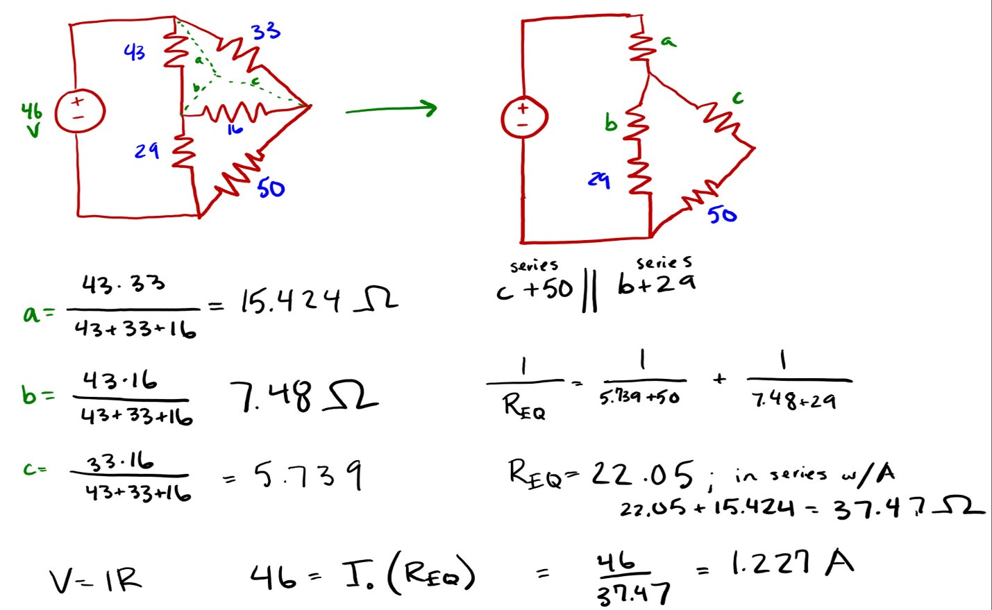 Solution of wye-delta Transformation 